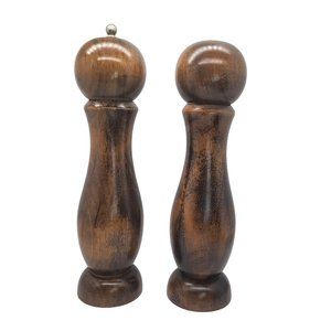 Vintage Chefs Tall 10 1/2 Inch Dark Wood Salt Shaker Pepper Mill Grinder Set